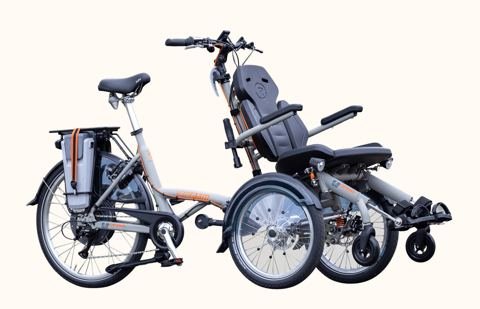 Vélo PMR Van Raam OPair, siège passager à l'avant